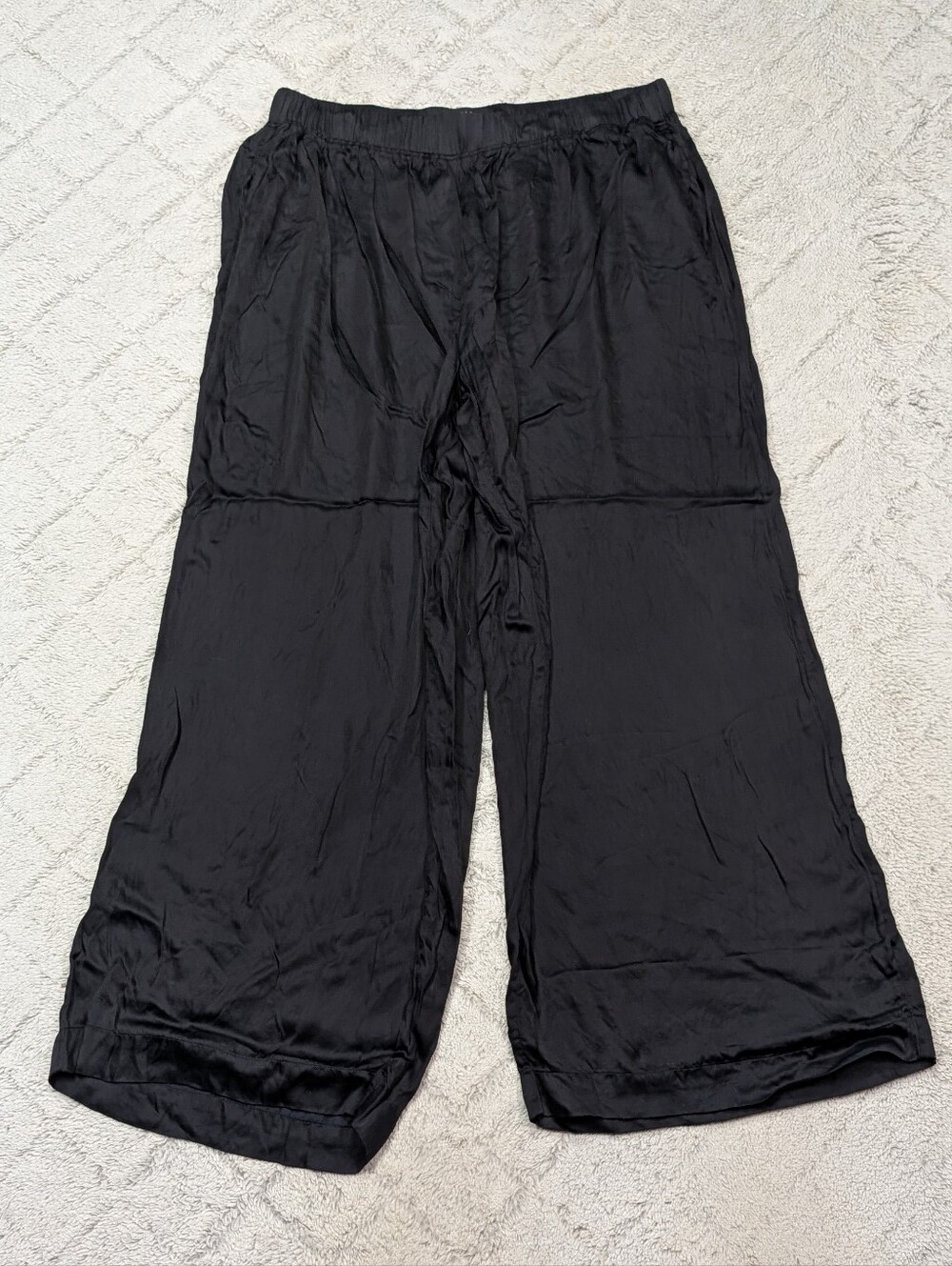 Able Pants Womens L Black Wide Leg Pull On High Rise Silky Smooth Trousers